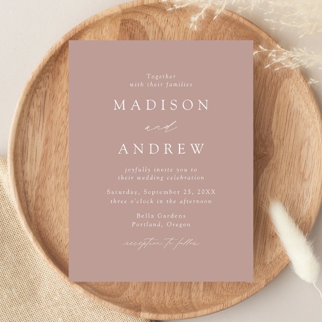 Modern Elegant Dusty Rose Wedding Invitation Postcard (Creator Uploaded)