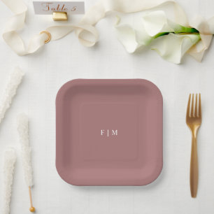 Modern elegant dusty rose wedding monograms paper plates