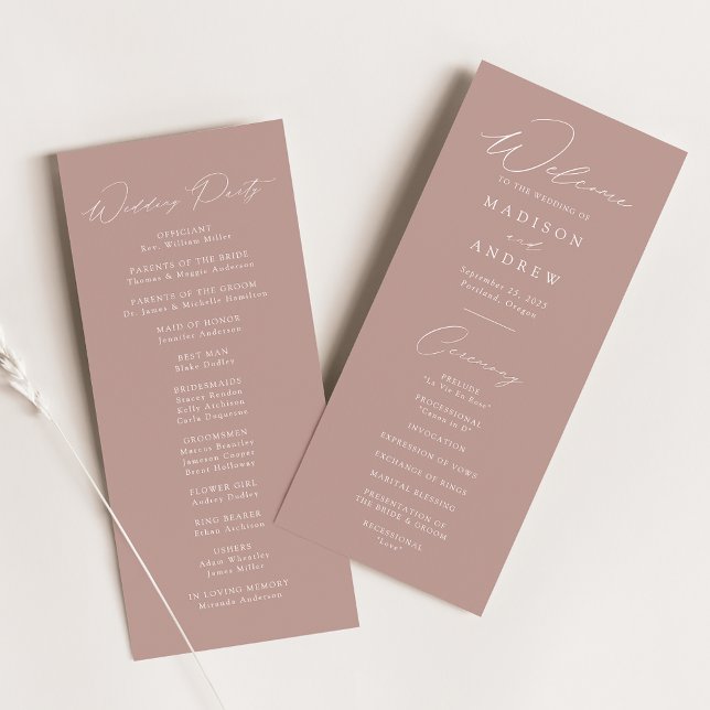Modern Elegant Dusty Rose Wedding Program (Creator Uploaded)