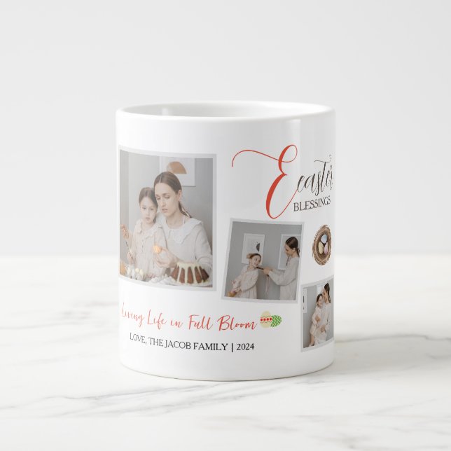 Modern Elegant Easter Blessings Script 3 Photo Giant Coffee Mug (Front)