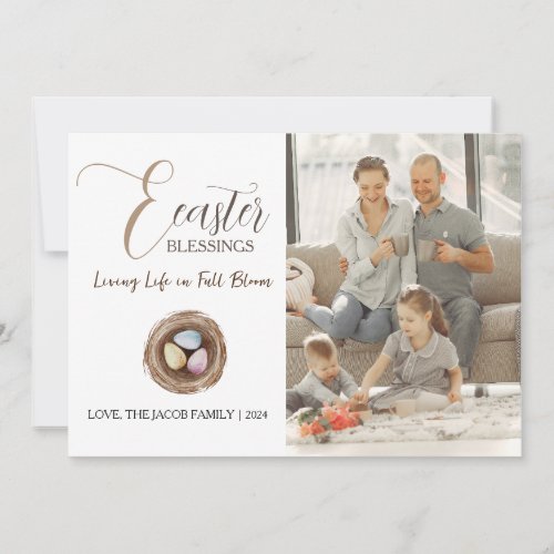 Modern Elegant Easter Blessings Script Photo Holiday Card