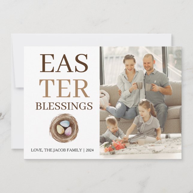 Modern Elegant Easter Blessings Script Photo Holiday Card (Front)