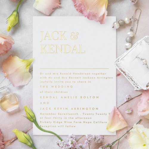 Modern Elegant  Editable Names Wedding Gold Foil Invitation