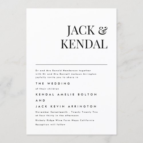 Modern Elegant  Editable Names Wedding Invitation