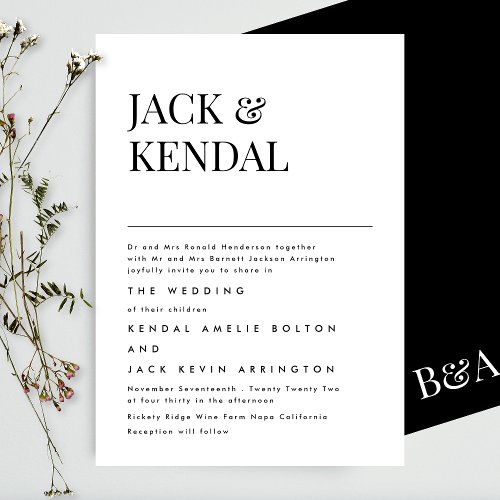 Modern Elegant  Editable Names Wedding Invitation