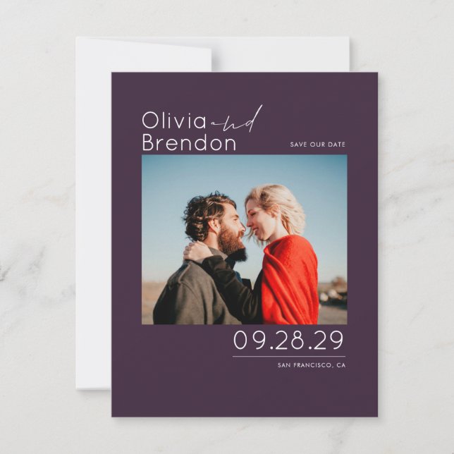 Modern Elegant Eggplant Purple Save the Date Photo (Front)