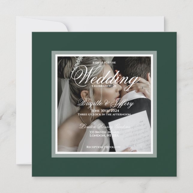Modern Elegant Emerald Green and White Wedding  Invitation (Front)