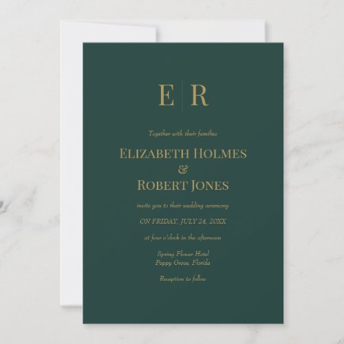 Modern Elegant Emerald Green Monogram Wedding  Invitation