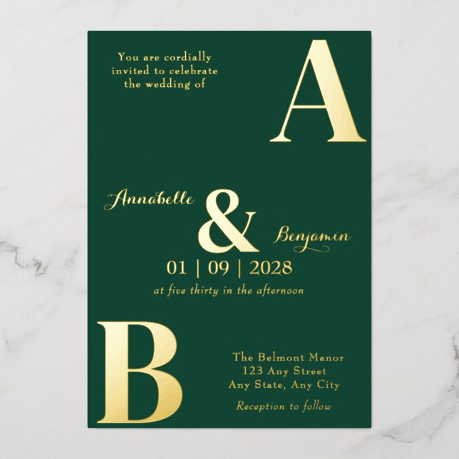 Modern Elegant Emerald Green Wedding Foil Invitation (Front)