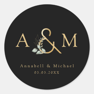 Modern, elegant eucalyptus ampersand classic round sticker