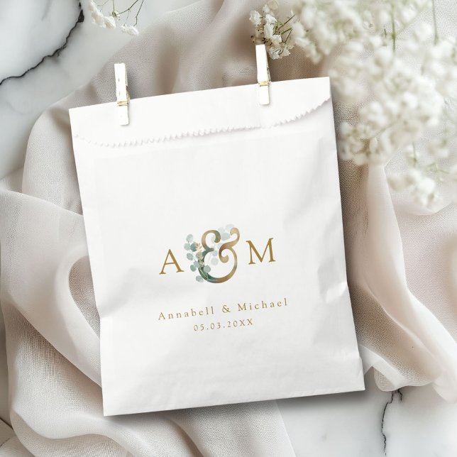 Modern Elegant Eucalyptus Ampersand Wedding Favor Bag (Modern, elegant eucalyptus ampersand wedding favor bag with your names and date.)