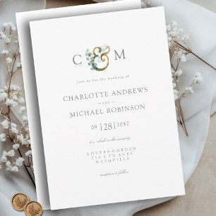 Modern Elegant Eucalyptus Ampersand Wedding Invitation