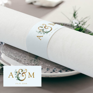 Modern, elegant eucalyptus ampersand wedding    napkin bands