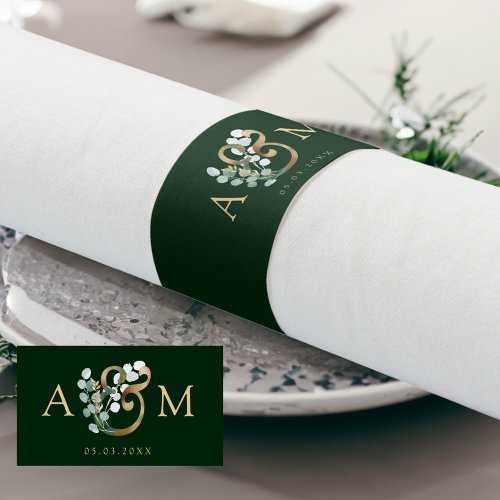 Modern elegant eucalyptus ampersand wedding   napkin bands