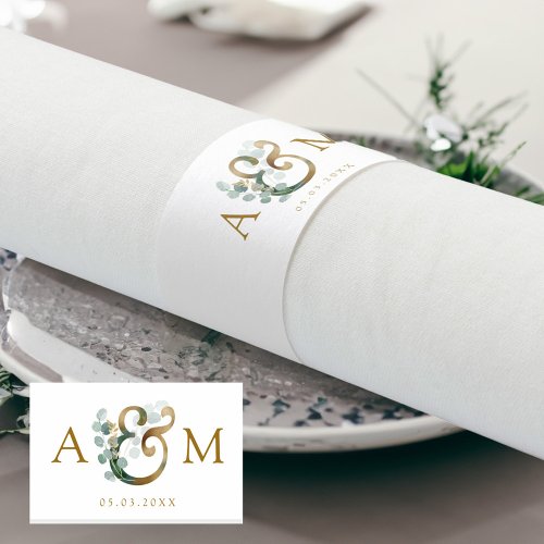 Modern elegant eucalyptus ampersand wedding   napkin bands