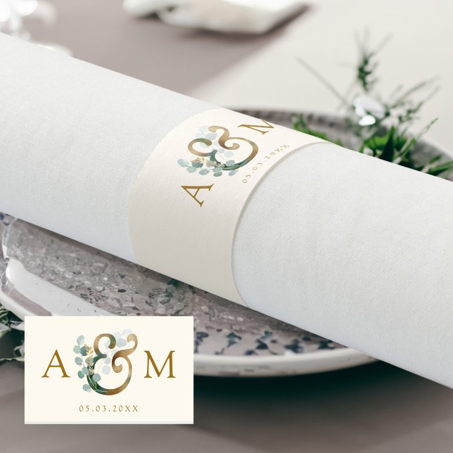 Modern Elegant Eucalyptus Ampersand Wedding Napkin Bands (Creator Uploaded)