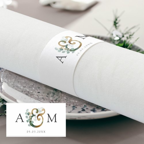 Modern elegant eucalyptus ampersand wedding     napkin bands