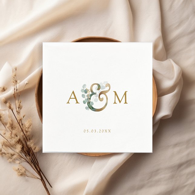Modern, elegant eucalyptus ampersand wedding  napkins (Creator Uploaded)