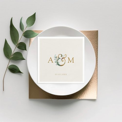 Modern elegant eucalyptus ampersand wedding  napkins