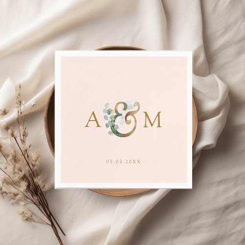 Modern elegant eucalyptus ampersand wedding   napkins