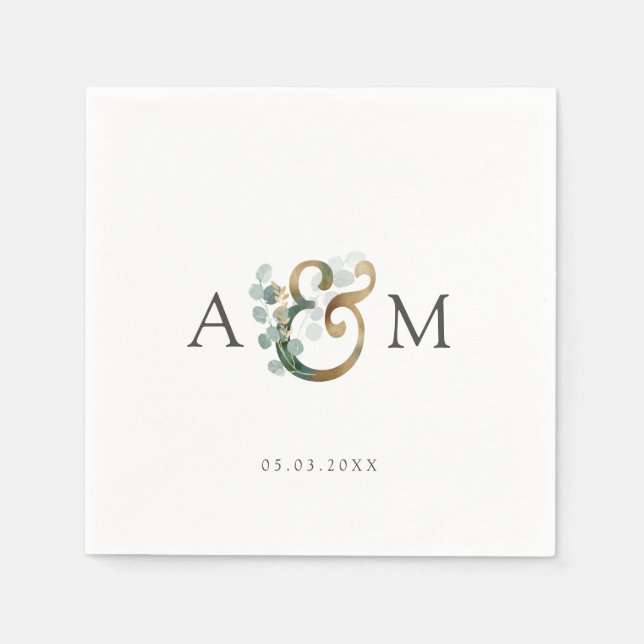   Modern Elegant Eucalyptus Ampersand Wedding  Napkins (Front)