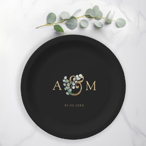 Modern, elegant eucalyptus ampersand wedding  paper plates