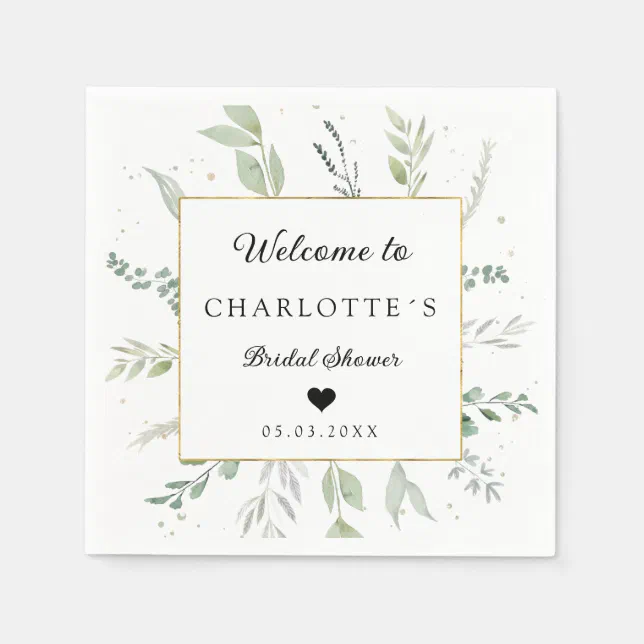 Modern, elegant eucalyptus bridal shower napkins Zazzle
