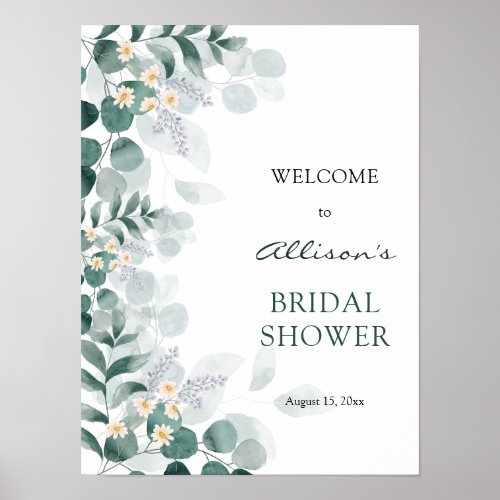 Modern elegant eucalyptus bridal shower welcome  p poster