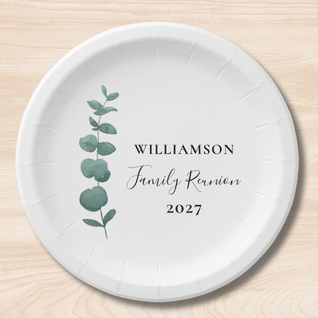 Modern Elegant Eucalyptus Family Reunion Paper Plates (Creator Uploaded)