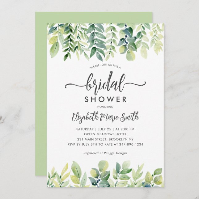 Modern Elegant Eucalyptus Greenery Bridal Shower Invitation (Front/Back)