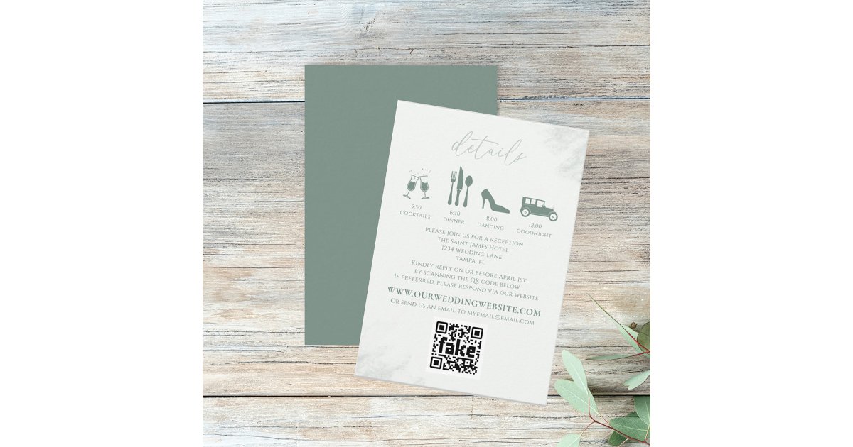 Modern Elegant Eucalyptus Greenery Details QR Code Enclosure Card | Zazzle