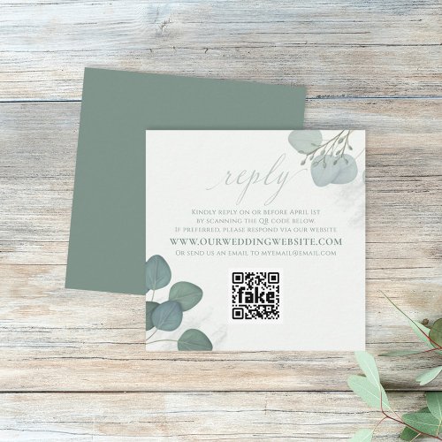 Modern Elegant Eucalyptus Greenery QR Code RSVP Square Business Card