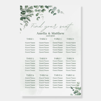 Modern Elegant Eucalyptus Greenery Wedding Seating Foam Board