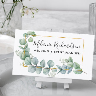 Modern Elegant Eucalyptus Leaves Gold Framed Business Card