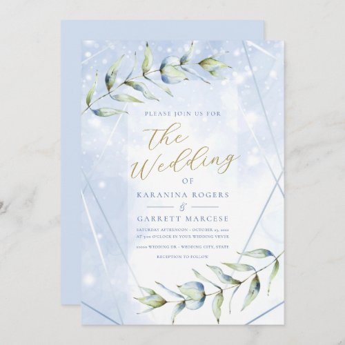 Modern Elegant Eucalyptus Watercolor Wash Wedding Invitation