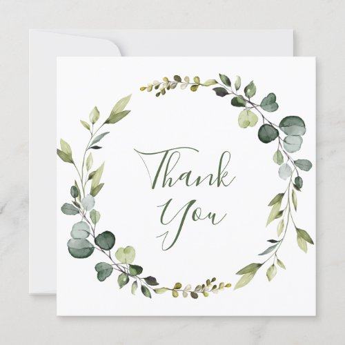 Modern Elegant Eucalyptus Watercolor Wreath Boho Thank You Card