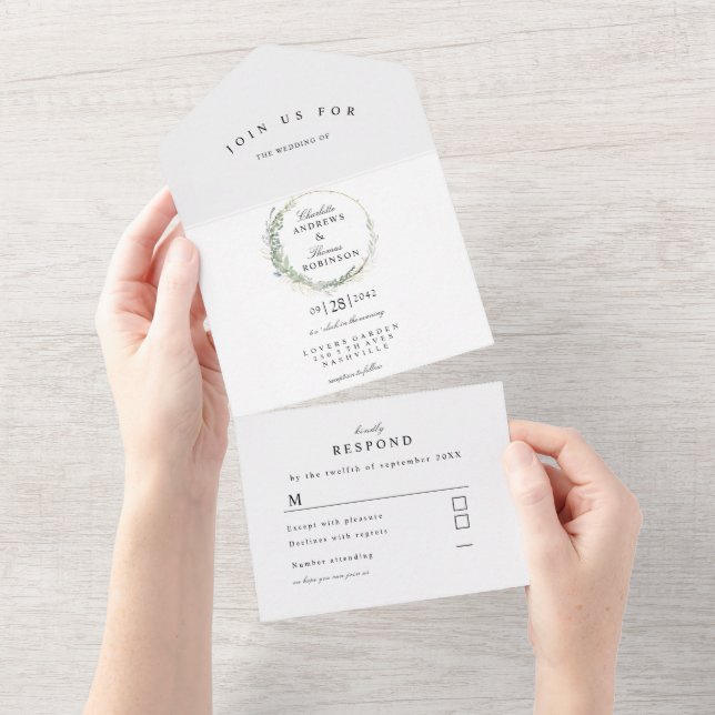 Modern, elegant eucalyptus wedding all in one invi invitation (Tearaway)