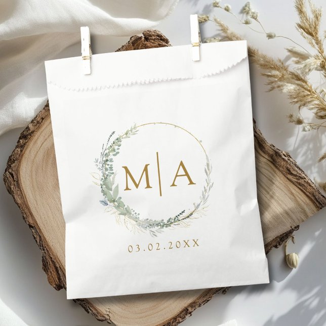 Modern, elegant eucalyptus wedding    favor bag (Modern, elegant eucalyptus wedding favor bag with your monogram and date.)