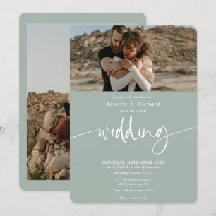 Modern elegant eucalyptus wedding script photos  invitation