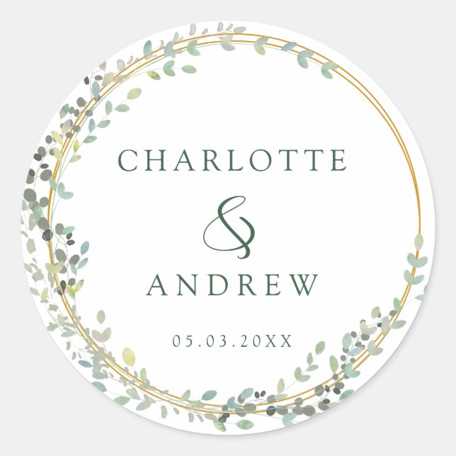 Modern, elegant eucalyptus wedding Sticker (Front)