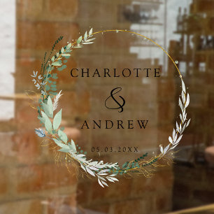 Modern, elegant, eucalyptus, wedding window cling