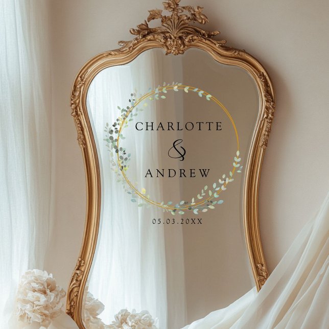 Modern, elegant eucalyptus wedding window cling (Personalized, modern, elegant eucalyptus wedding, window cling with your names and date.)