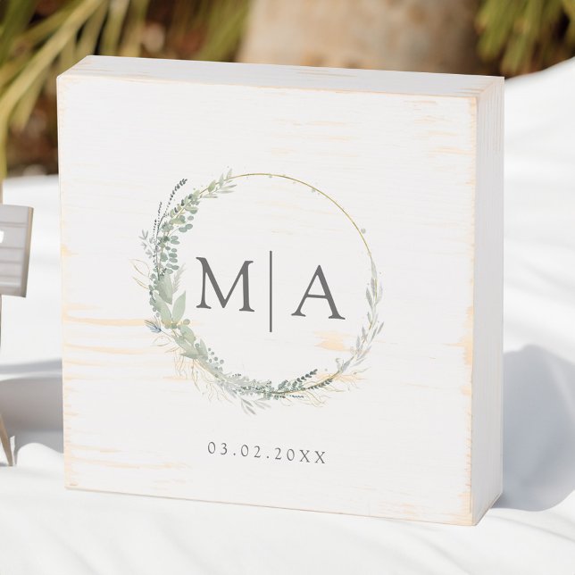 Modern, elegant eucalyptus wedding Wood Box Sign (Creator Uploaded)
