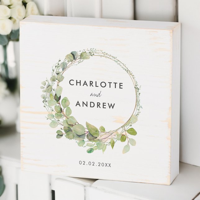 Modern, elegant eucalyptus wedding Wood Box Sign (Creator Uploaded)