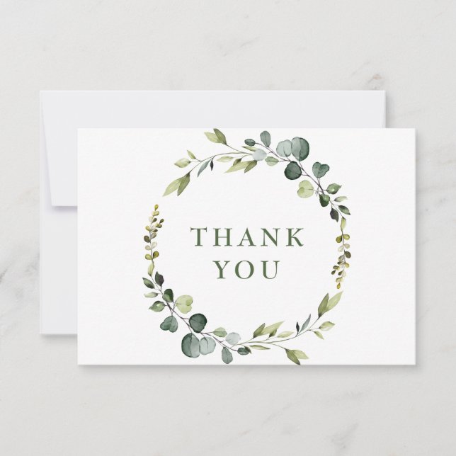 Modern Elegant Eucalyptus Wreath Frame Boho Thank You Card (Front)