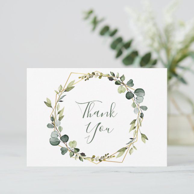 Modern Elegant Eucalyptus Wreath Stylish Frame Thank You Card (Standing Front)