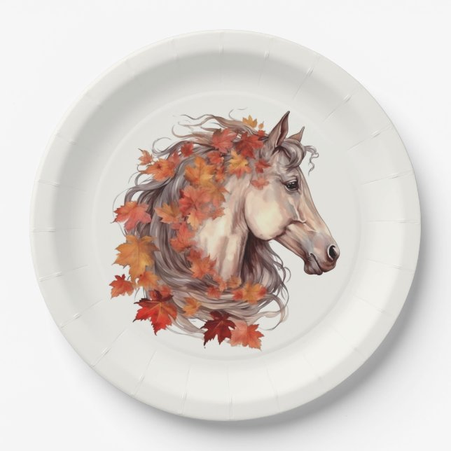Modern Elegant Fall Horse Equestrian Thanksgiving Paper Plates (Front)