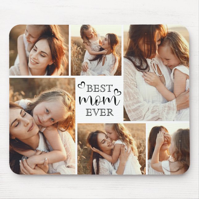Modern Elegant Family 6 Photo Collage Keepsake Mouse Pad (Front)