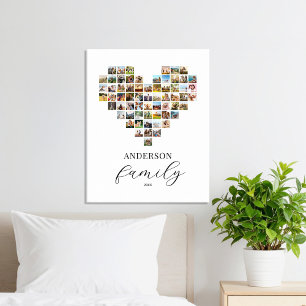 Modern Elegant Family Heart Shaped Photo Collage Canvas Print