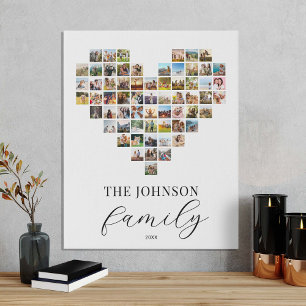 Modern Elegant Family Heart Shaped Photo Collage Faux Canvas Print